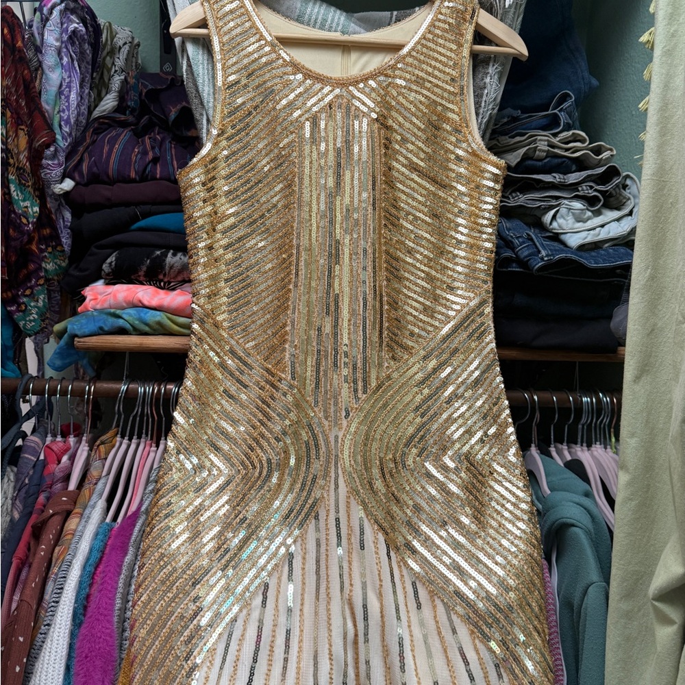 Gold Sequin Sleeveless Dress